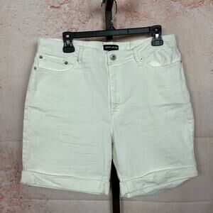DKNY white stretch jean shorts size 14 bermuda walking cuffed  denim